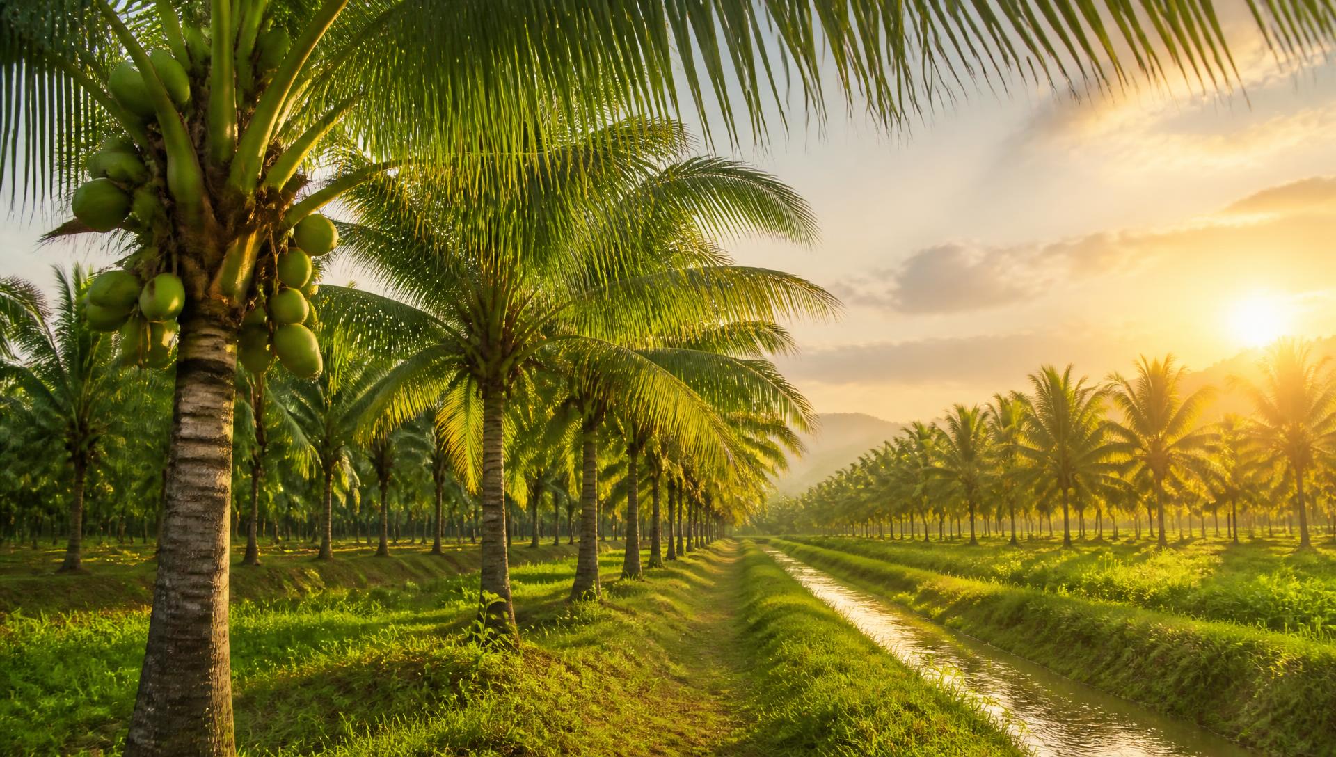 Coconut palm plantation at sunrise